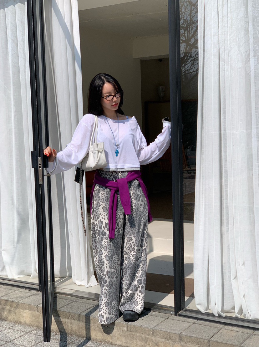 REVE CITE-L韓國東大門代購女裝新款推薦熱賣休閑褲豹紋REVE CITE-L休閑褲