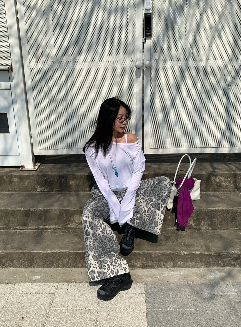 REVE CITE-L韓國東大門代購女裝新款推薦熱賣休閑褲豹紋REVE CITE-L休閑褲