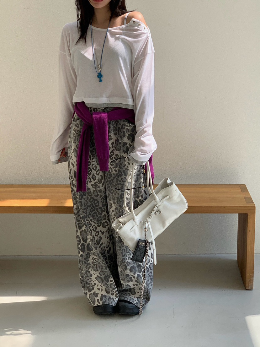 REVE CITE-L韓國東大門代購女裝新款推薦熱賣休閑褲豹紋REVE CITE-L休閑褲