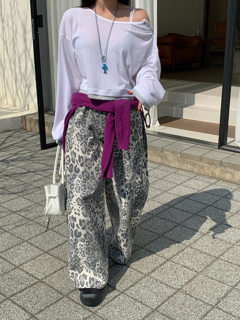 REVE CITE-L韓國東大門代購女裝新款推薦熱賣休閑褲豹紋REVE CITE-L休閑褲