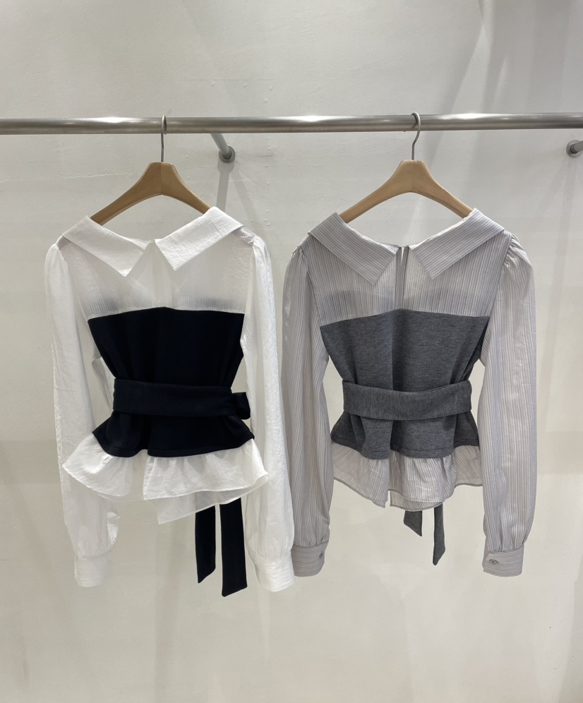 MUSK韓國直郵女裝新款人氣熱賣推薦職業襯衫蕾絲衫含腰帶MUSK襯衫/蕾絲衫