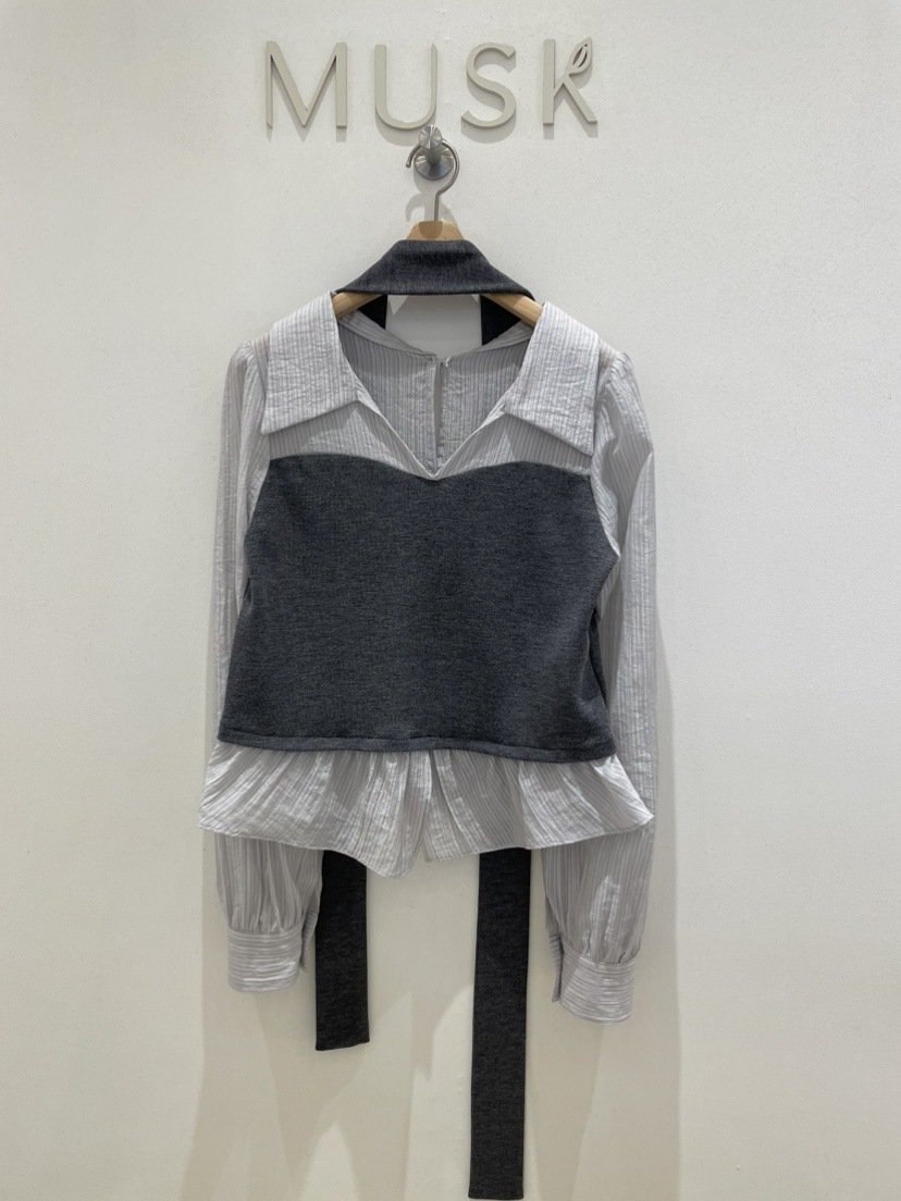 MUSK韓國直郵女裝新款人氣熱賣推薦職業襯衫蕾絲衫含腰帶MUSK襯衫/蕾絲衫圖色1