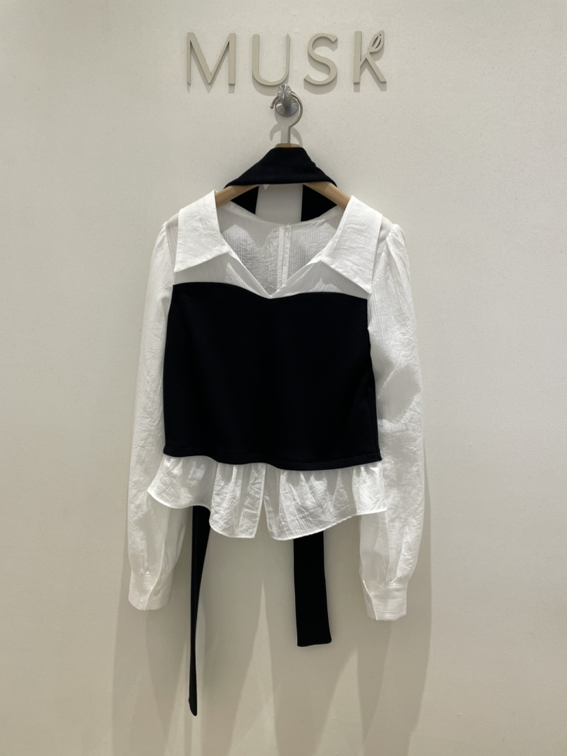 MUSK韓國直郵女裝新款人氣熱賣推薦職業襯衫蕾絲衫含腰帶MUSK襯衫/蕾絲衫圖色2