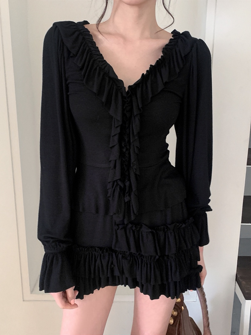 VERANDA韓國代購女士新品職業推薦休閑長袖T恤荷葉邊開衫VERANDA長袖T恤