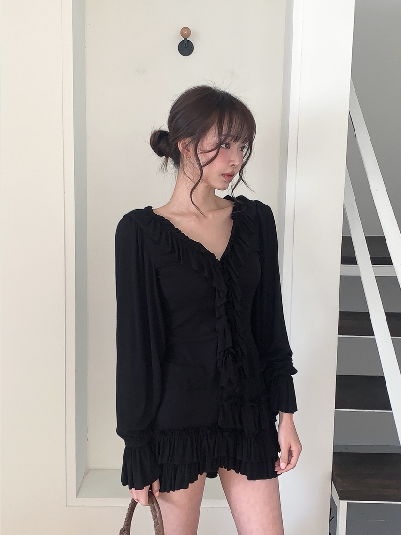 VERANDA韓國代購女士新品職業推薦休閑長袖T恤荷葉邊開衫VERANDA長袖T恤