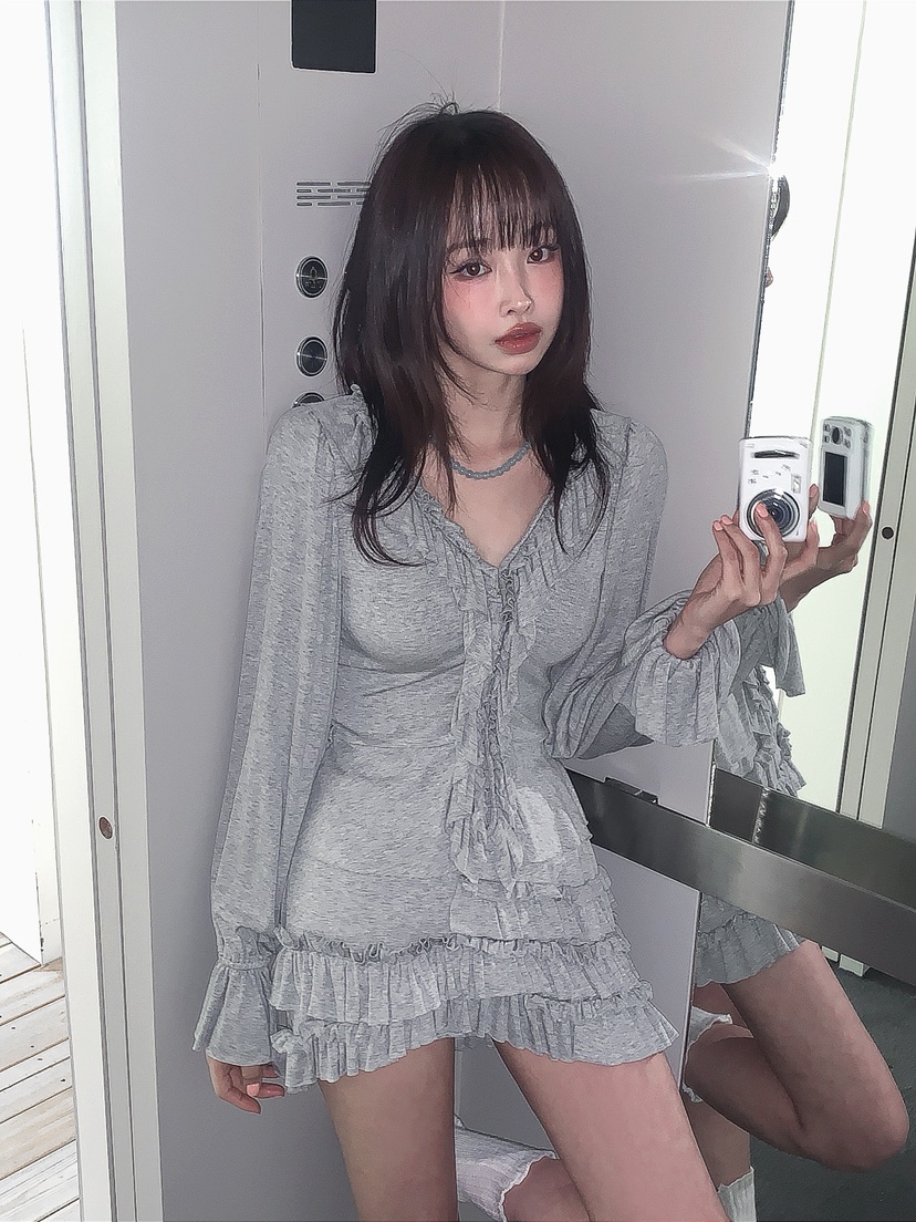 VERANDA韓國代購女士新品職業推薦休閑長袖T恤荷葉邊開衫VERANDA長袖T恤