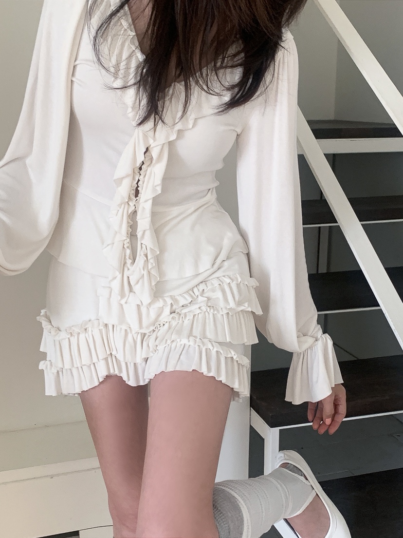 VERANDA韓國代購女士新品職業推薦休閑長袖T恤荷葉邊開衫VERANDA長袖T恤