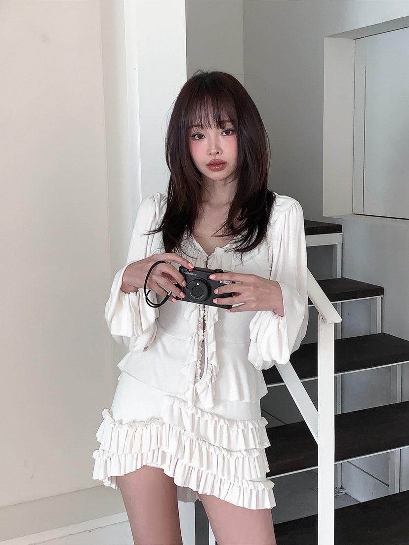 VERANDA韓國代購女士新品職業推薦休閑長袖T恤荷葉邊開衫VERANDA長袖T恤