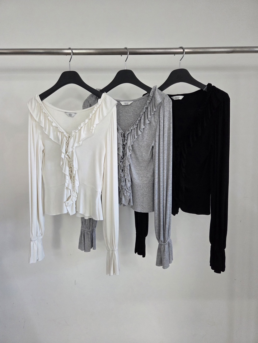 VERANDA韓國代購女士新品職業推薦休閑長袖T恤荷葉邊開衫VERANDA長袖T恤