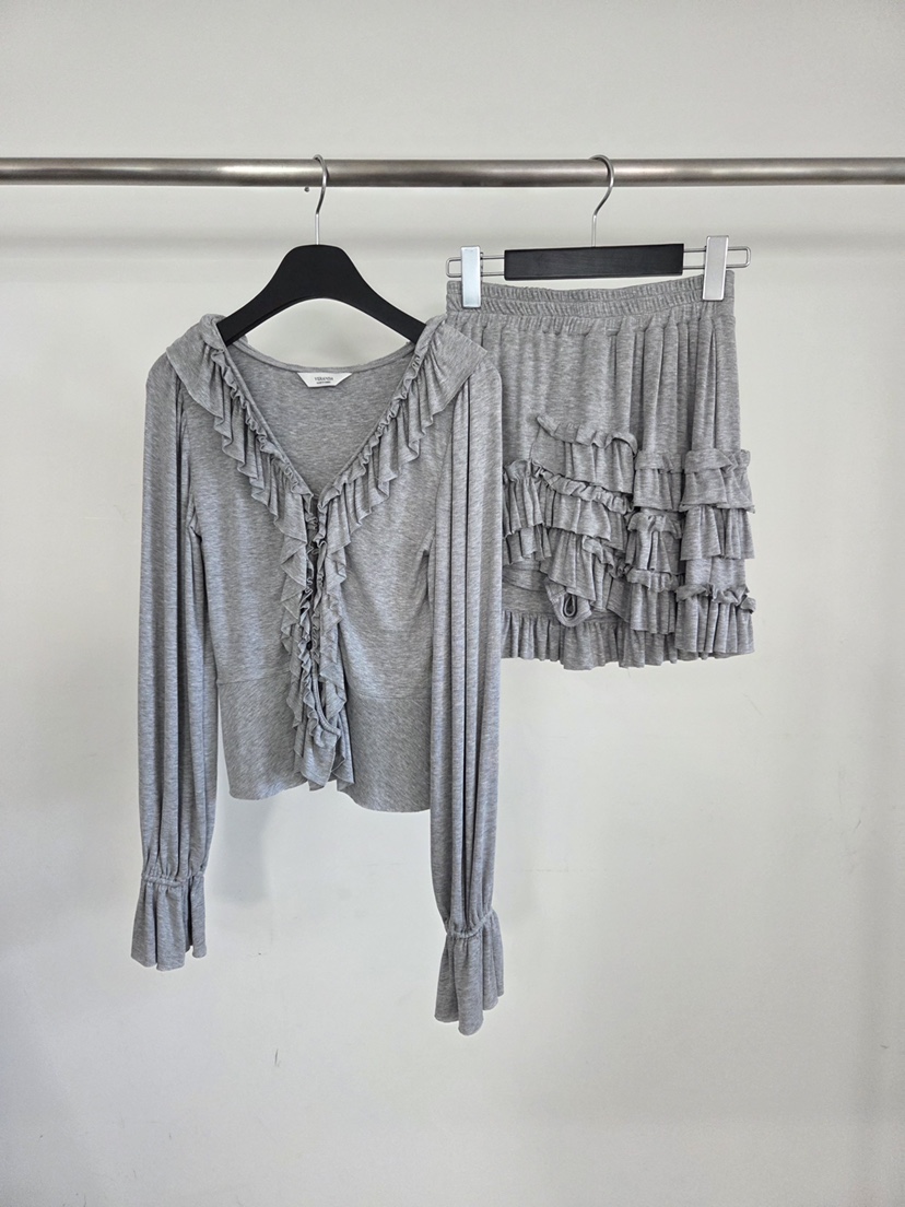 VERANDA韓國代購女士新品職業推薦休閑長袖T恤荷葉邊開衫VERANDA長袖T恤