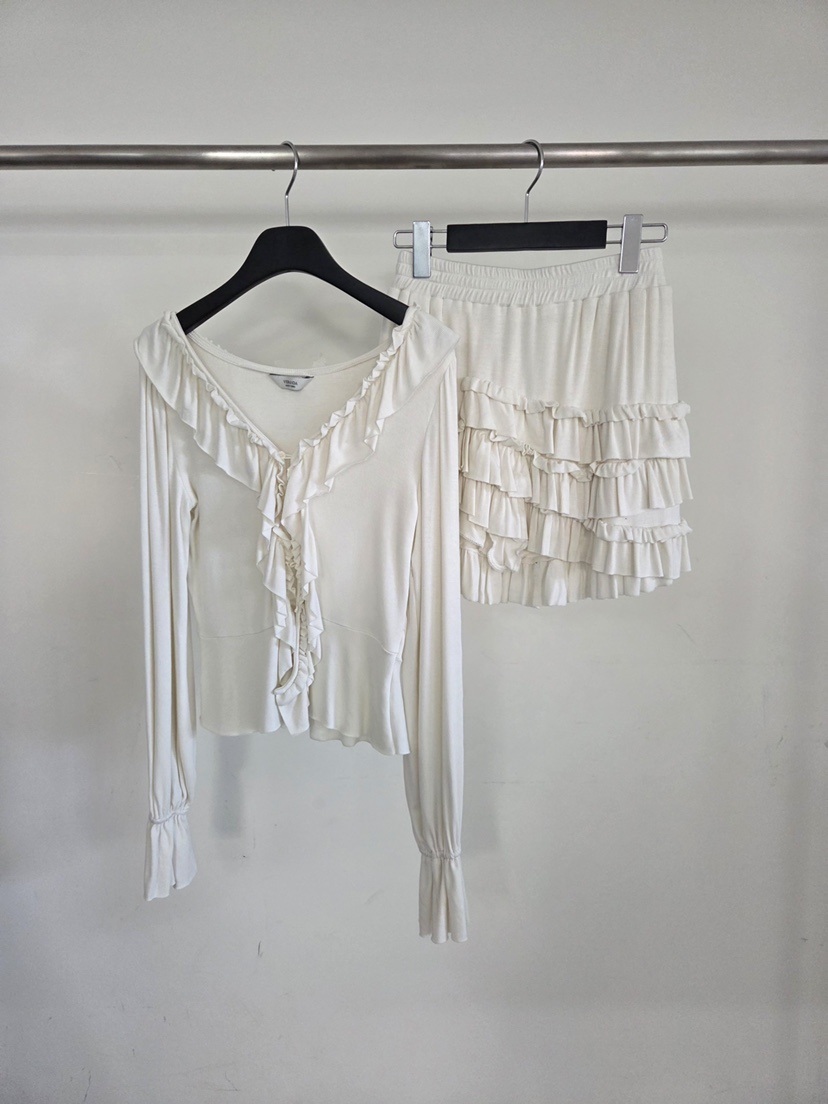 VERANDA韓國代購女士新品職業推薦休閑長袖T恤荷葉邊開衫VERANDA長袖T恤