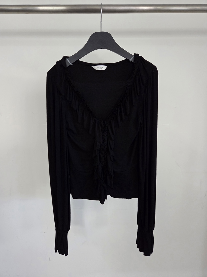 VERANDA韓國代購女士新品職業推薦休閑長袖T恤荷葉邊開衫VERANDA長袖T恤圖色3