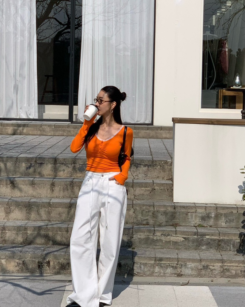 REVE CITE-L韓國代購女裝新款推薦職業長袖T恤蕾絲褶皺REVE CITE-L長袖T恤