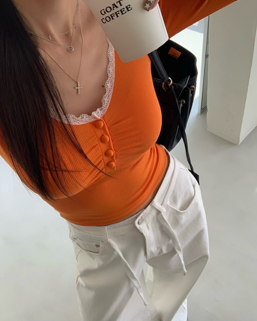 REVE CITE-L韓國代購女裝新款推薦職業長袖T恤蕾絲褶皺REVE CITE-L長袖T恤