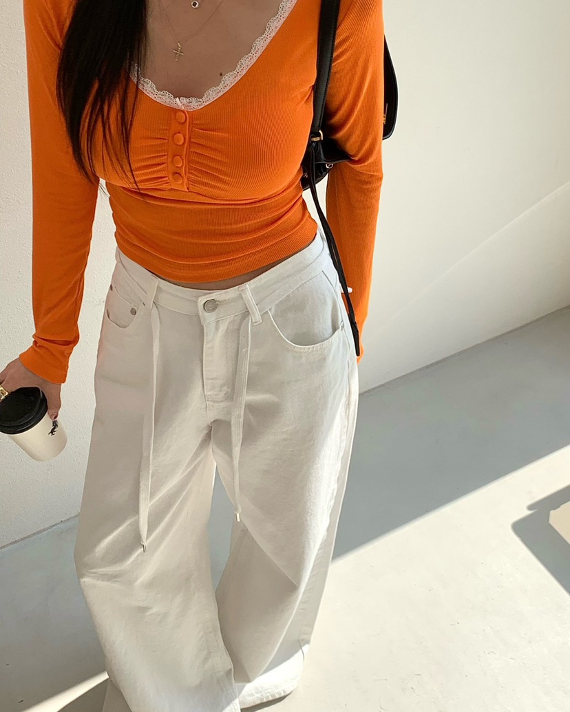 REVE CITE-L韓國代購女裝新款推薦職業長袖T恤蕾絲褶皺REVE CITE-L長袖T恤