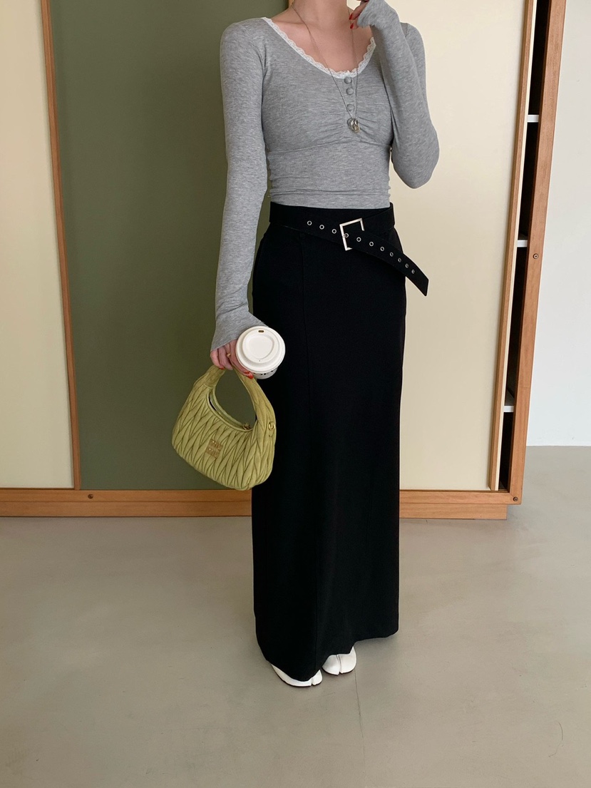 REVE CITE-L韓國代購女裝新款推薦職業長袖T恤蕾絲褶皺REVE CITE-L長袖T恤