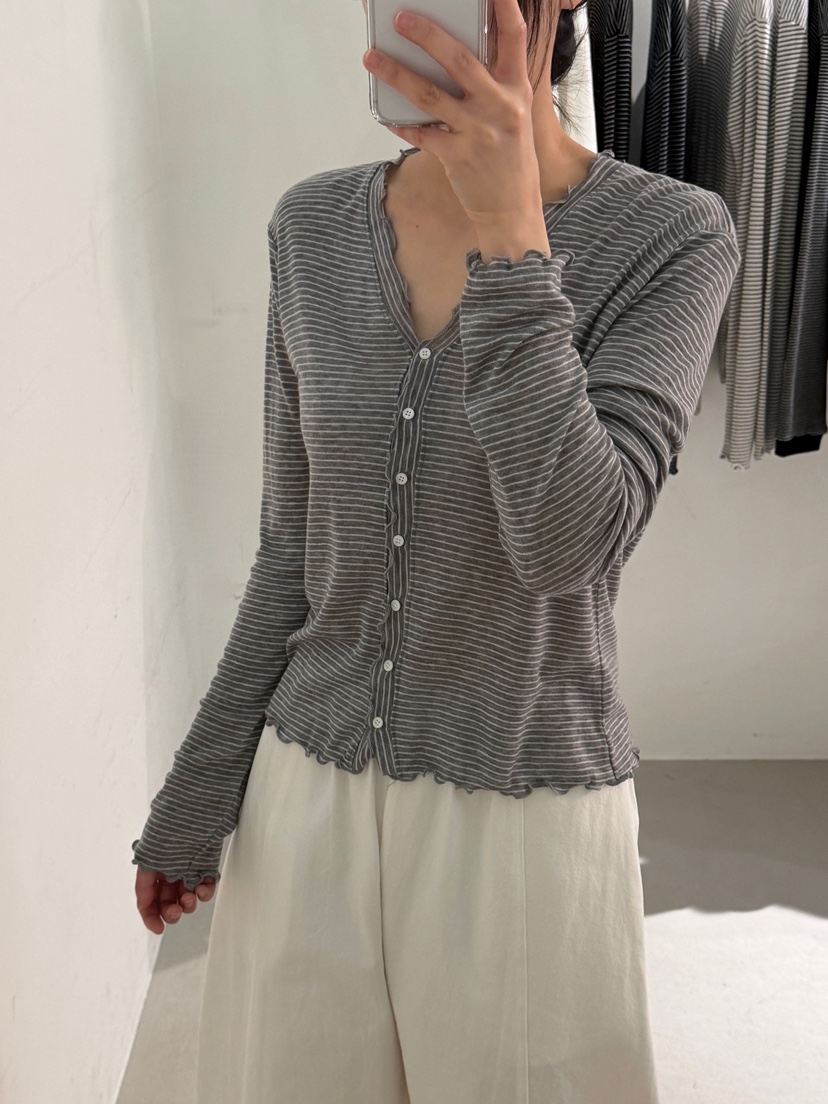 PEPPER-L韓國直郵女士新款休閑職業26春夏長袖T恤花朵條紋PEPPER長袖T恤