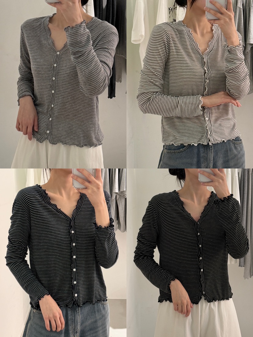 PEPPER-L韓國直郵女士新款休閑職業26春夏長袖T恤花朵條紋PEPPER長袖T恤