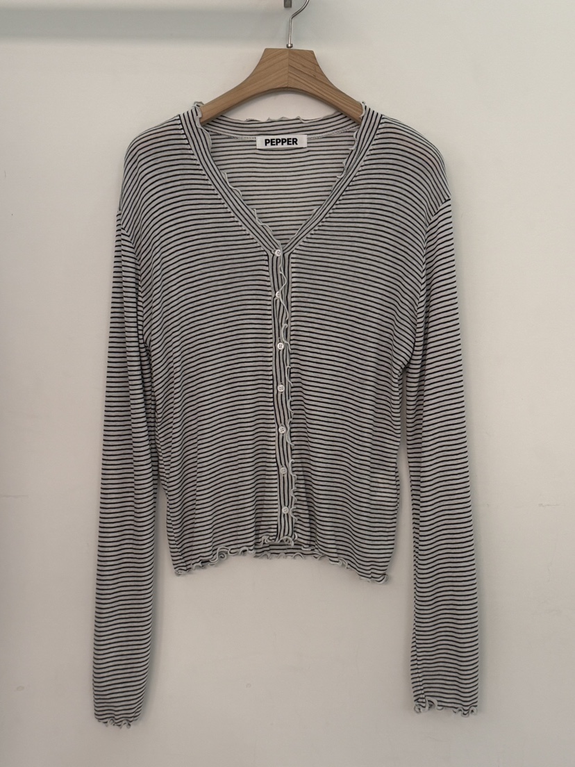 PEPPER-L韓國直郵女士新款休閑職業26春夏長袖T恤花朵條紋PEPPER長袖T恤圖色2