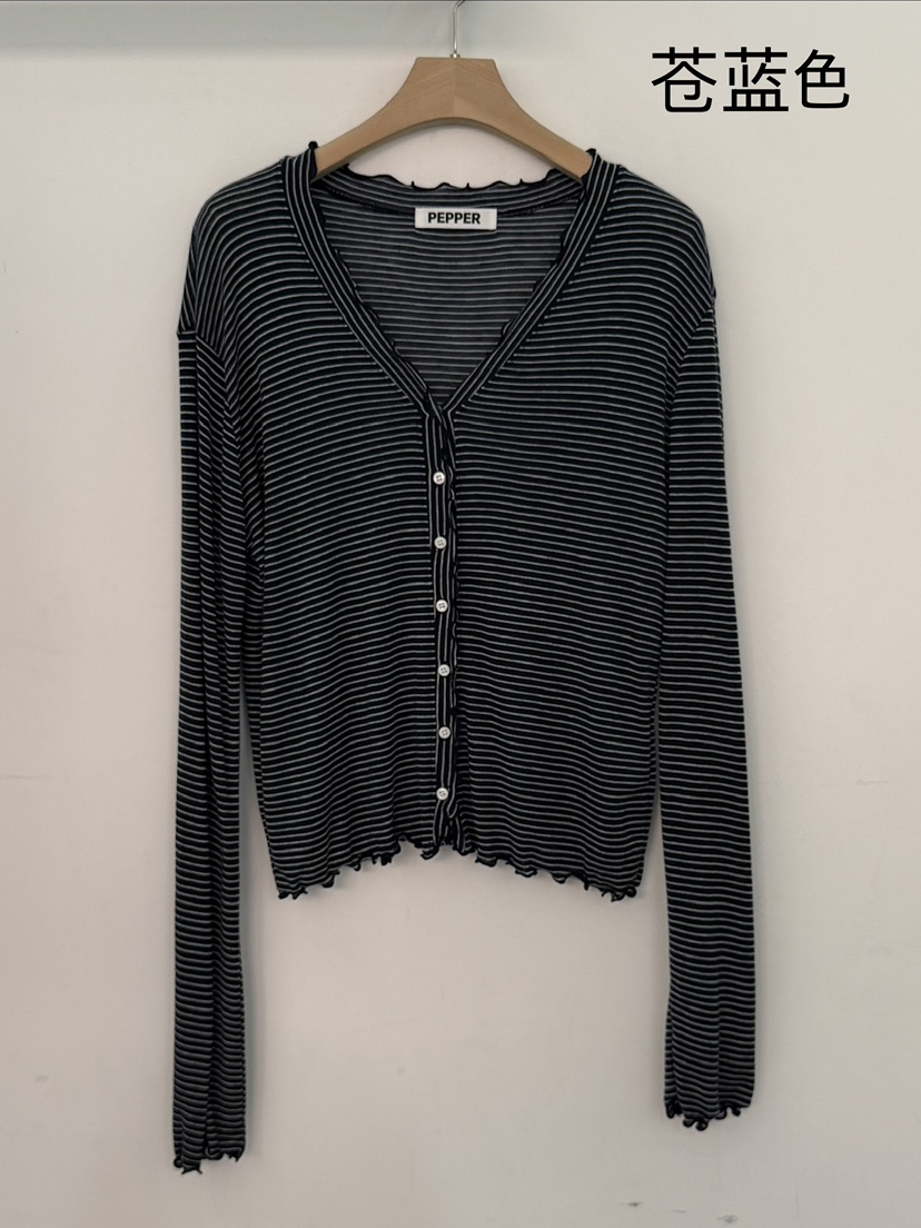 PEPPER-L韓國直郵女士新款休閑職業26春夏長袖T恤花朵條紋PEPPER長袖T恤圖色3