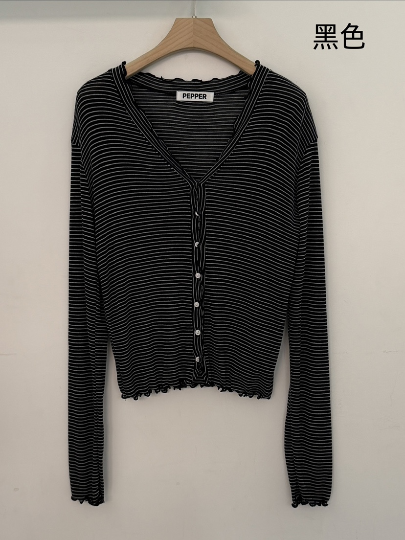 PEPPER-L韓國直郵女士新款休閑職業26春夏長袖T恤花朵條紋PEPPER長袖T恤圖色4