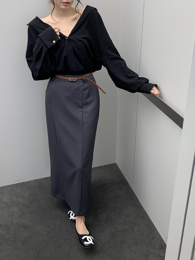 VERANDA韓國代購女士新款人氣時尚職業熱賣休閑長裙不含腰帶VERANDA長裙