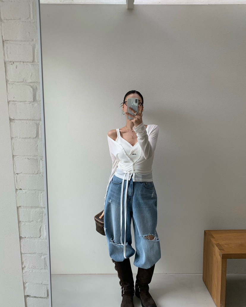 REVE CITE-L韓國直郵實拍女裝新款人氣長袖T恤不含內搭含腰帶開衫REVE CITE-L長袖T恤