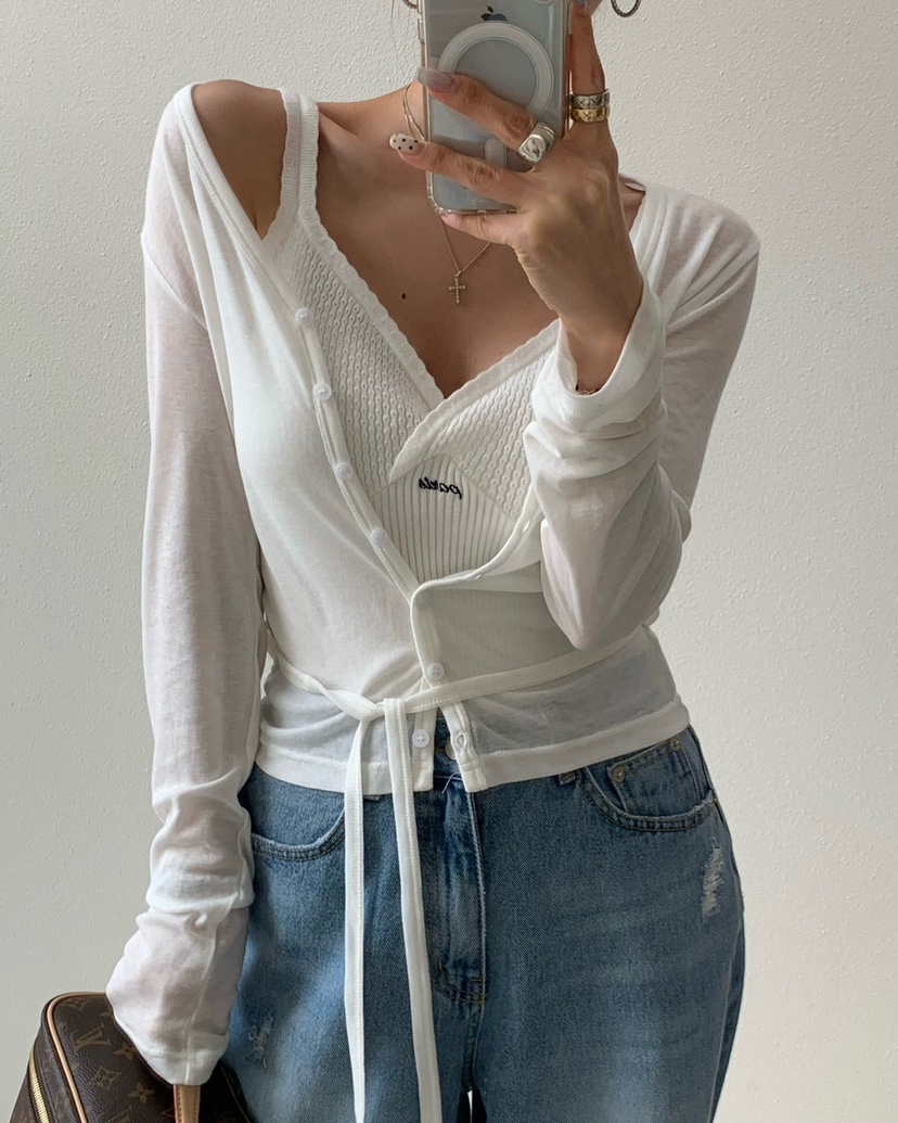 REVE CITE-L韓國直郵實拍女裝新款人氣長袖T恤不含內搭含腰帶開衫REVE CITE-L長袖T恤圖色1