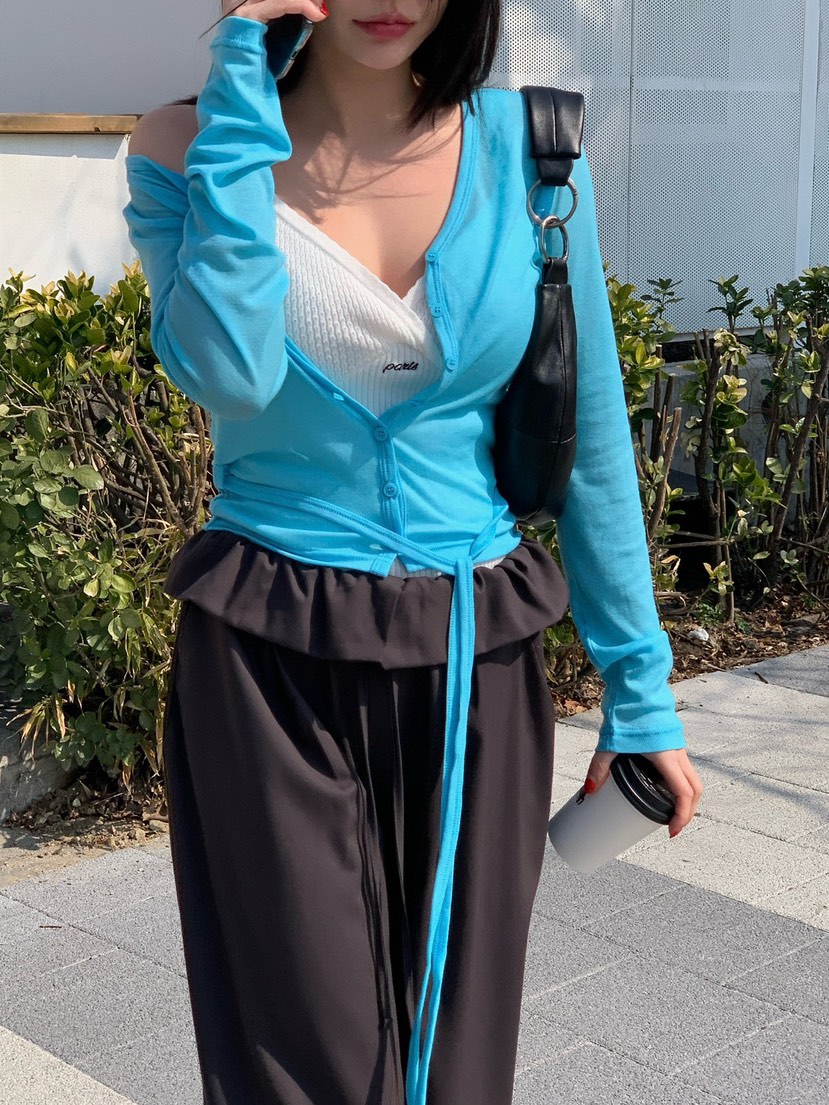 REVE CITE-L韓國直郵實拍女裝新款人氣長袖T恤不含內搭含腰帶開衫REVE CITE-L長袖T恤圖色2