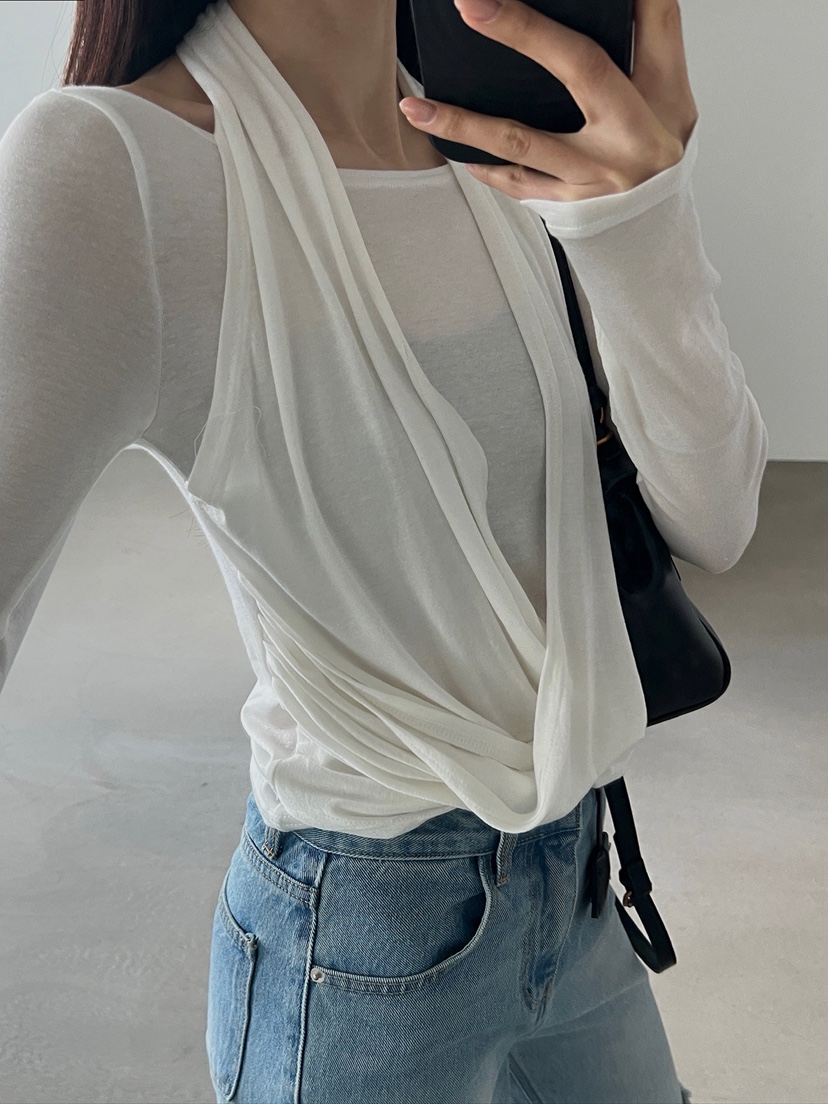 VERANDA韓國直郵女士新品時尚休閑26春夏職業長袖T恤假兩件VERANDA長袖T恤