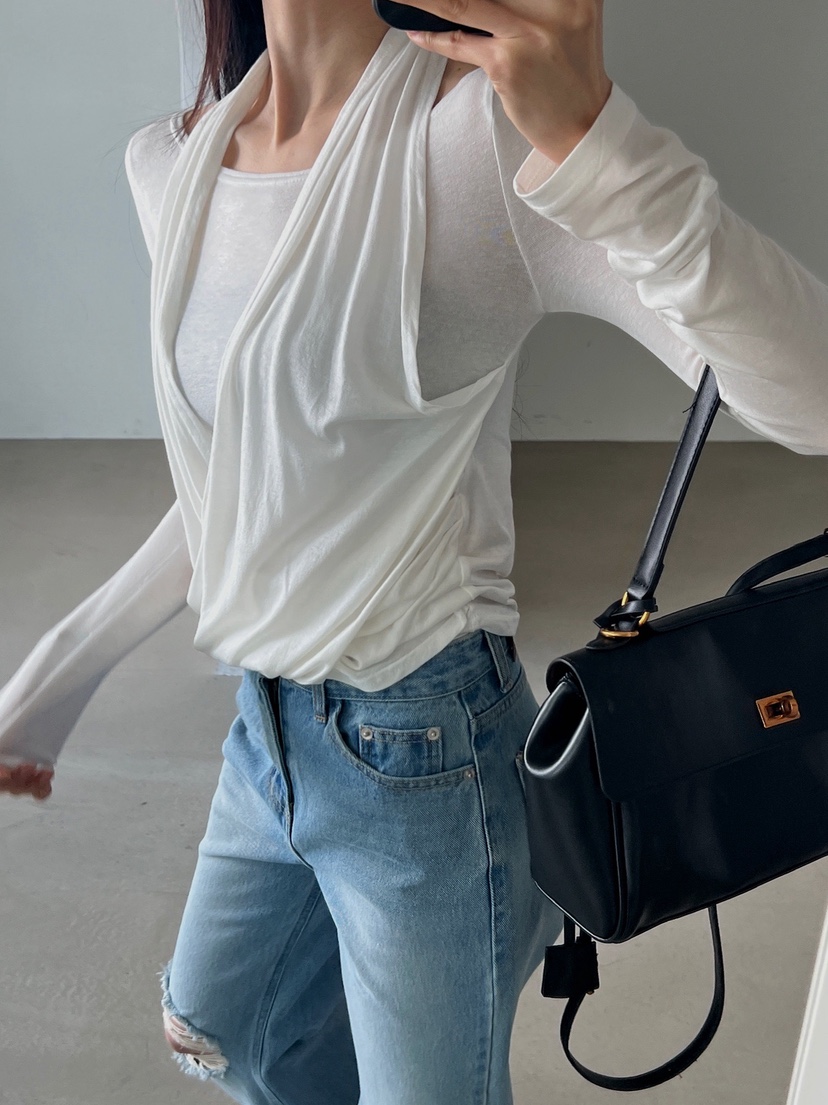 VERANDA韓國直郵女士新品時尚休閑26春夏職業長袖T恤假兩件VERANDA長袖T恤