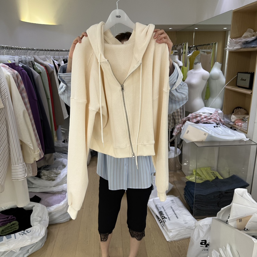 TED韓國東大門直郵女裝新品26春夏推薦衛衣華夫格連帽衫拉鏈TED衛衣圖色1