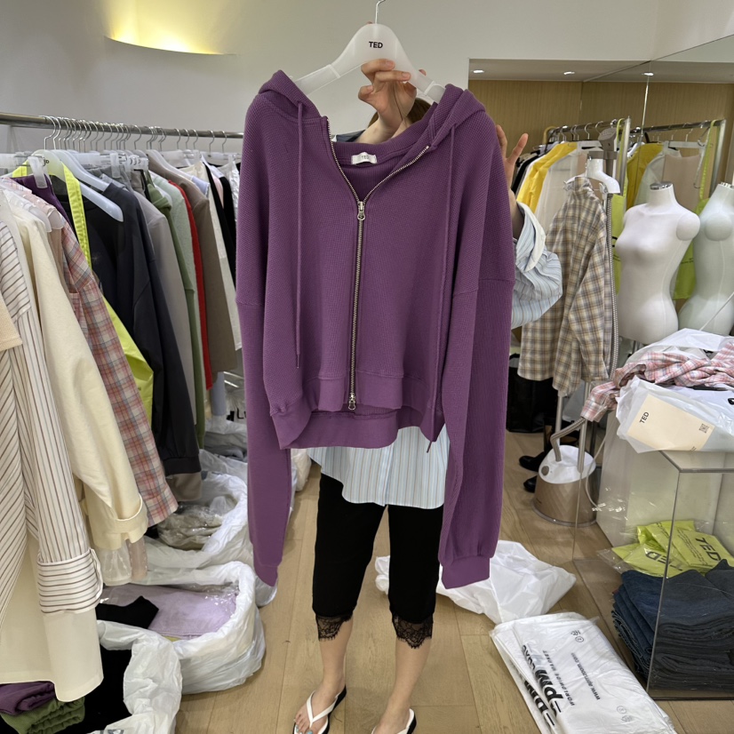 TED韓國東大門直郵女裝新品26春夏推薦衛衣華夫格連帽衫拉鏈TED衛衣圖色2