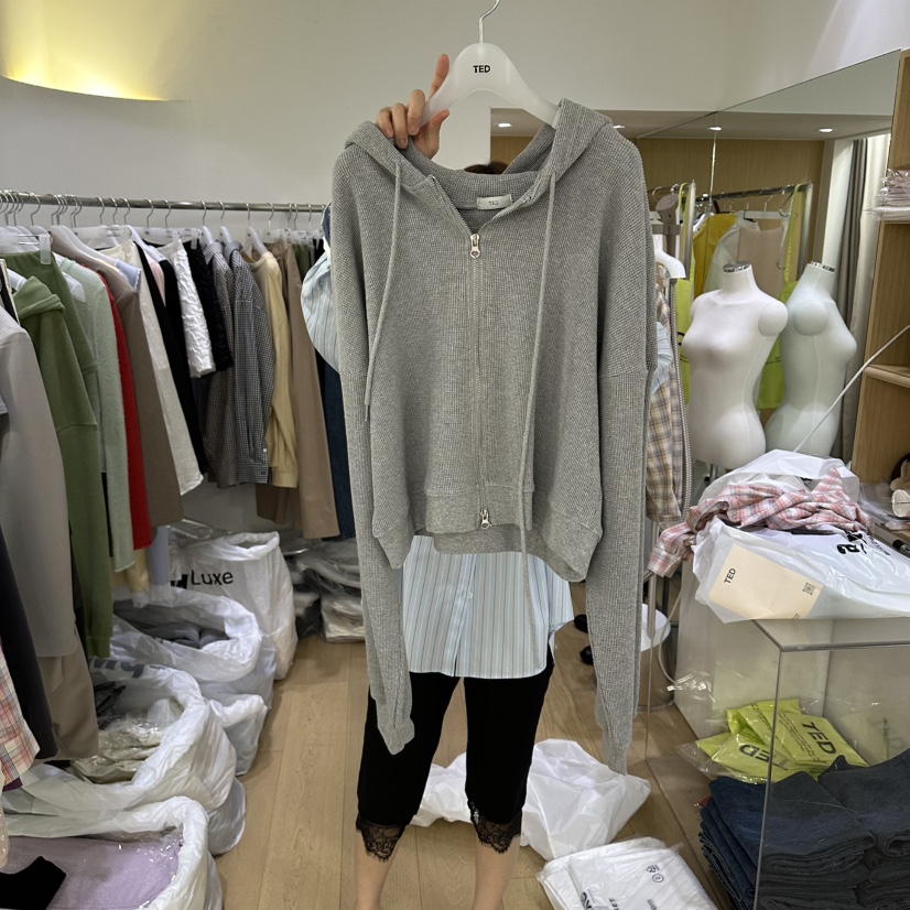TED韓國東大門直郵女裝新品26春夏推薦衛衣華夫格連帽衫拉鏈TED衛衣圖色4