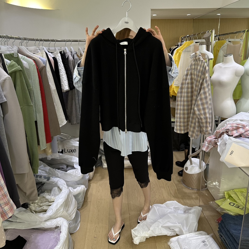 TED韓國東大門直郵女裝新品26春夏推薦衛衣華夫格連帽衫拉鏈TED衛衣圖色5