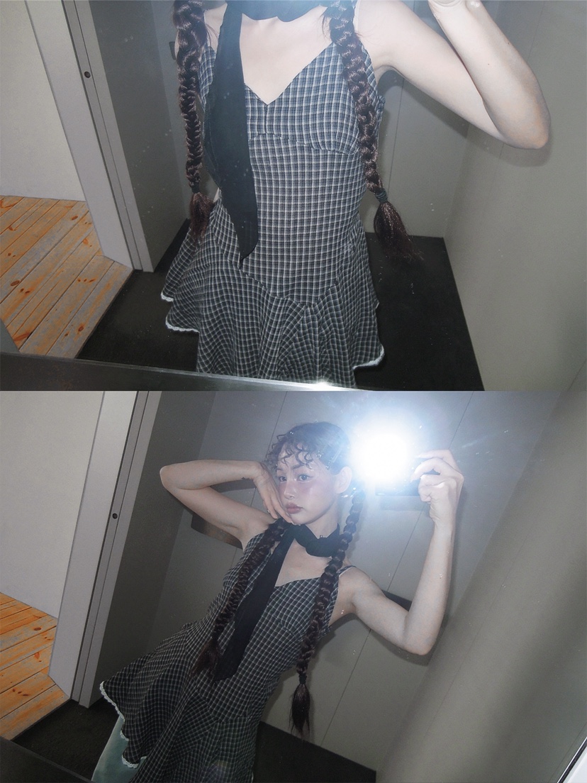 I MFACT東大門實拍女裝新款時尚連衣裙不含圍巾格子紗布I MFACT連衣裙