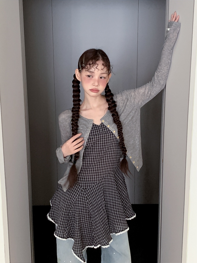 I MFACT東大門實拍女裝新款時尚連衣裙不含圍巾格子紗布I MFACT連衣裙