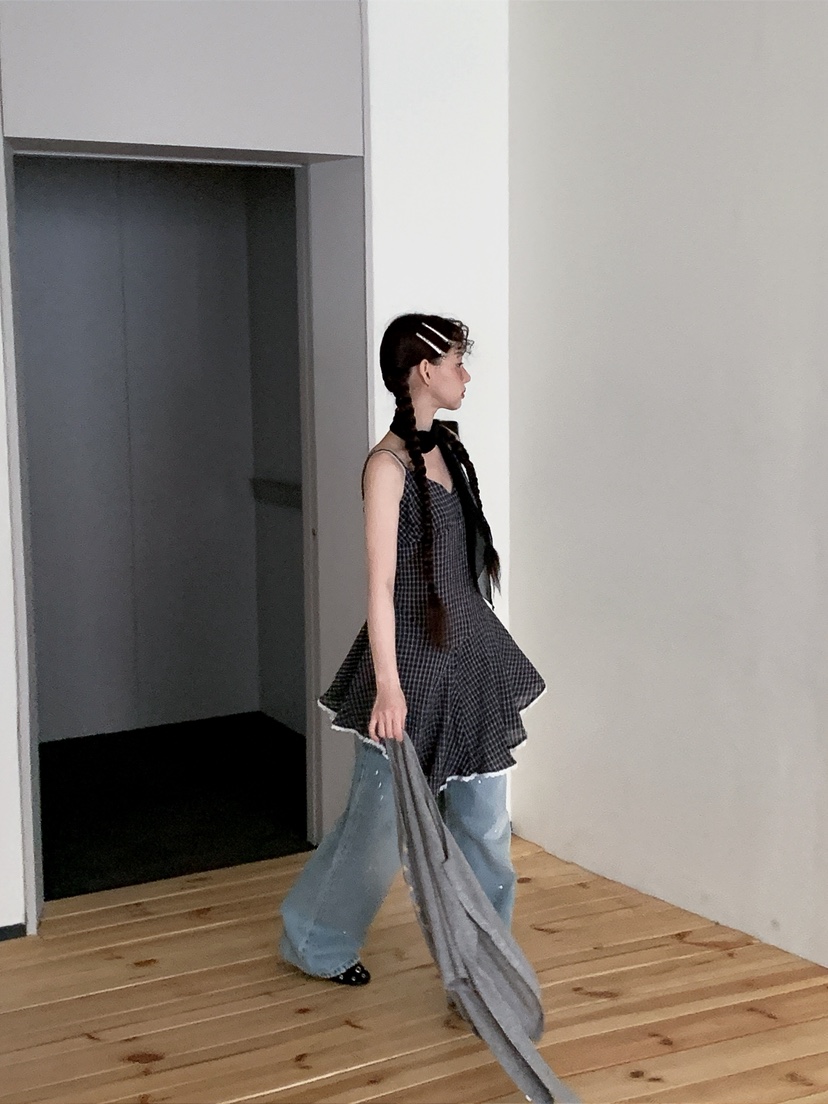 I MFACT東大門實拍女裝新款時尚連衣裙不含圍巾格子紗布I MFACT連衣裙