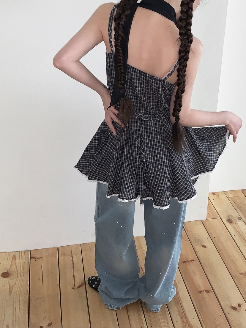 I MFACT東大門實拍女裝新款時尚連衣裙不含圍巾格子紗布I MFACT連衣裙