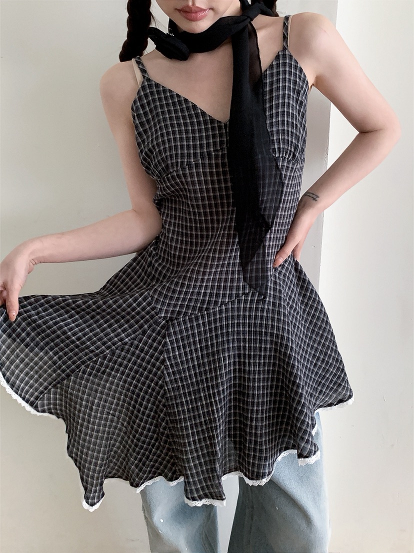 I MFACT東大門實拍女裝新款時尚連衣裙不含圍巾格子紗布I MFACT連衣裙圖色1