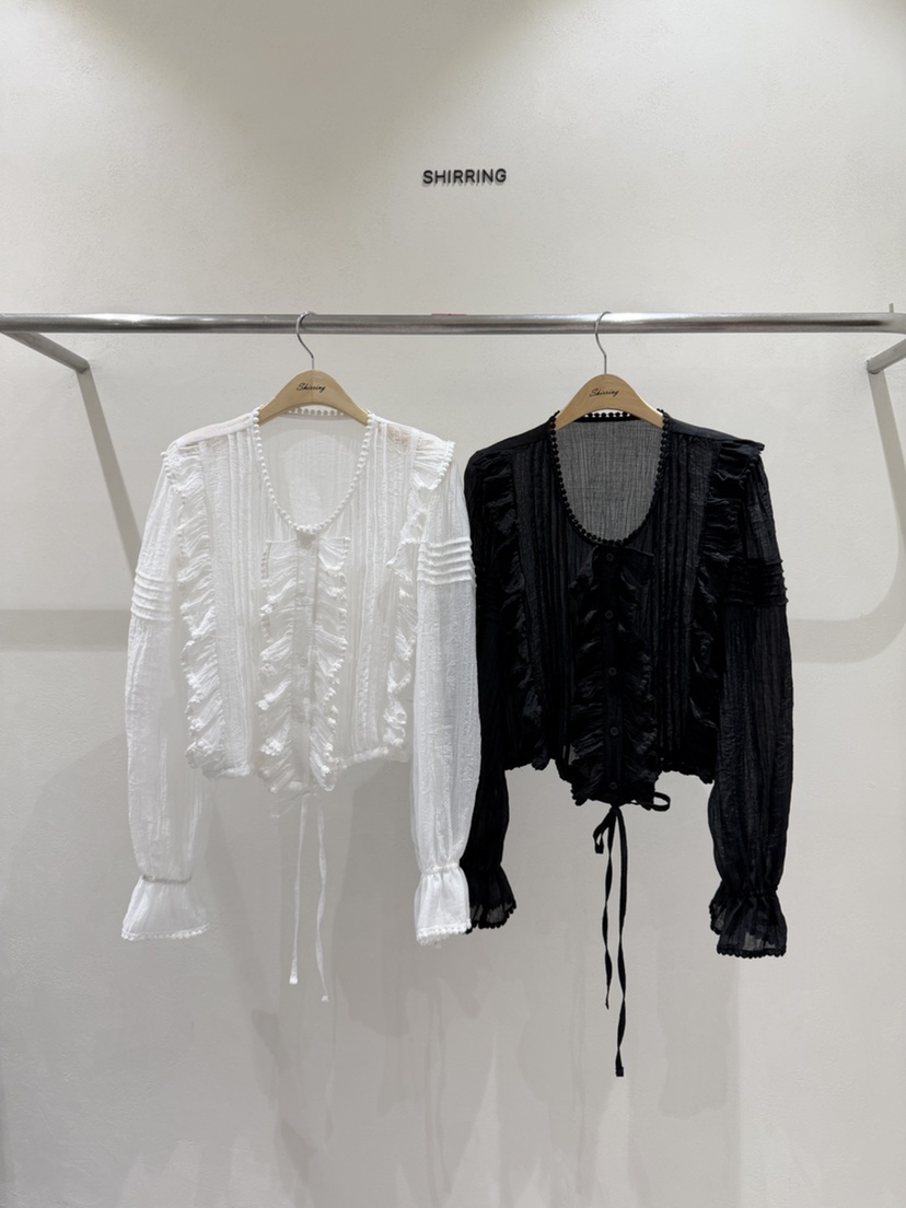 SHIRRING韓國直郵女裝新款推薦休閑時尚熱賣職業襯衫蕾絲衫SHIRRING襯衫/蕾絲衫