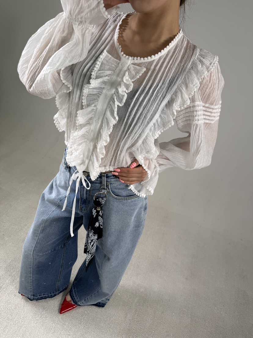 SHIRRING韓國直郵女裝新款推薦休閑時尚熱賣職業襯衫蕾絲衫SHIRRING襯衫/蕾絲衫