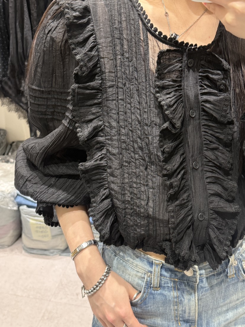 SHIRRING韓國直郵女裝新款推薦休閑時尚熱賣職業襯衫蕾絲衫SHIRRING襯衫/蕾絲衫