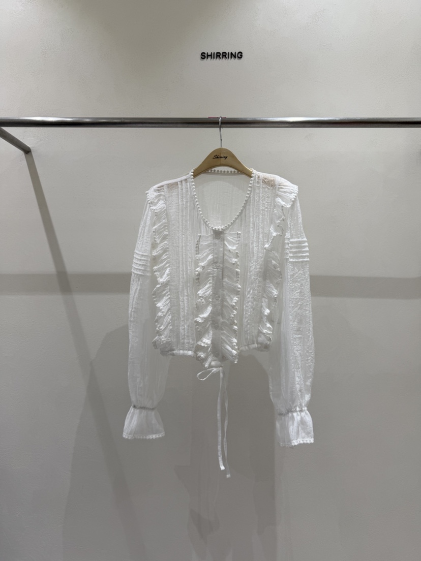 SHIRRING韓國直郵女裝新款推薦休閑時尚熱賣職業襯衫蕾絲衫SHIRRING襯衫/蕾絲衫圖色1