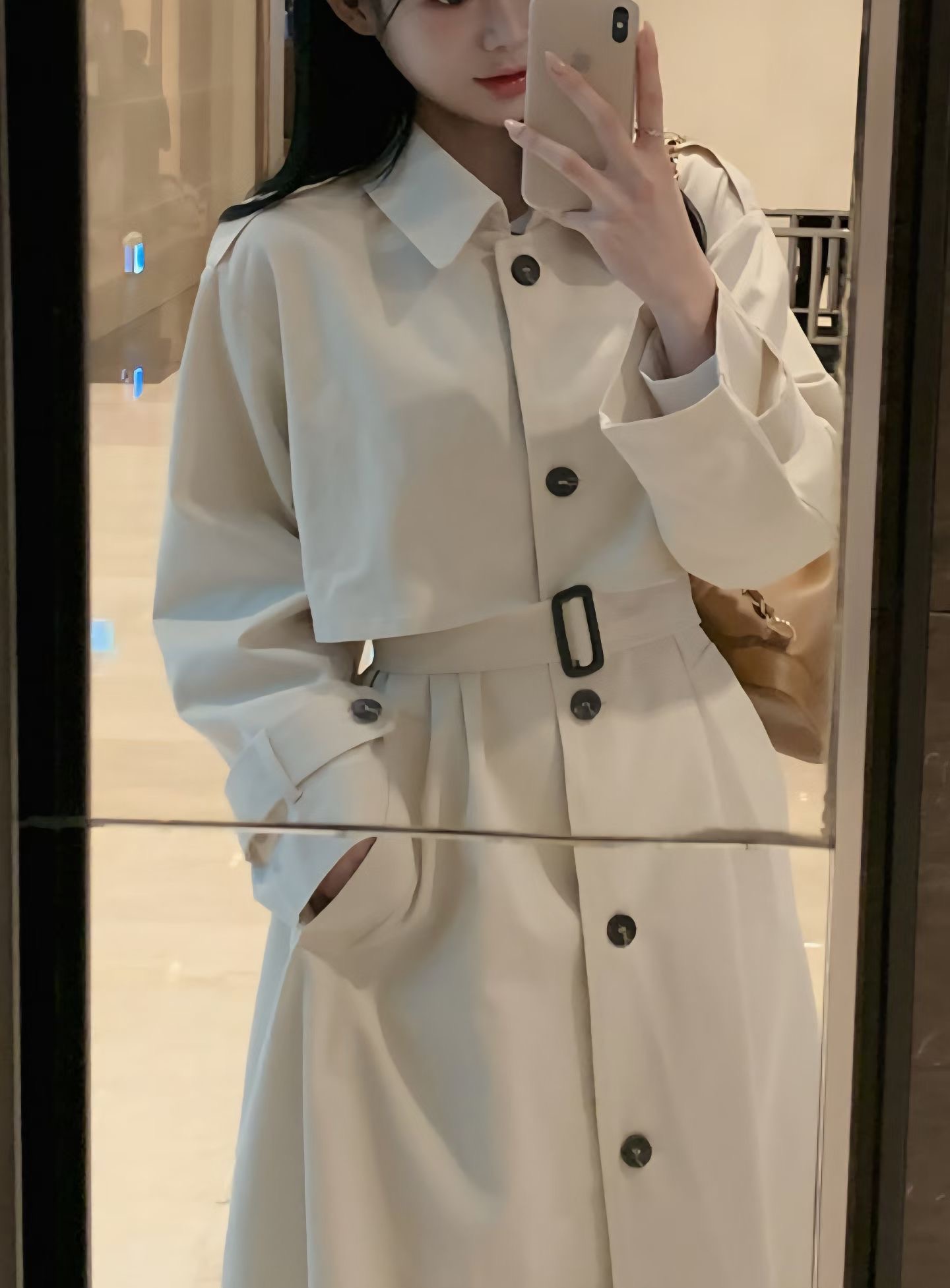 PLACE東大門代購女士新款時尚26春夏真品熱賣長款風衣含腰帶PLACE長款風衣