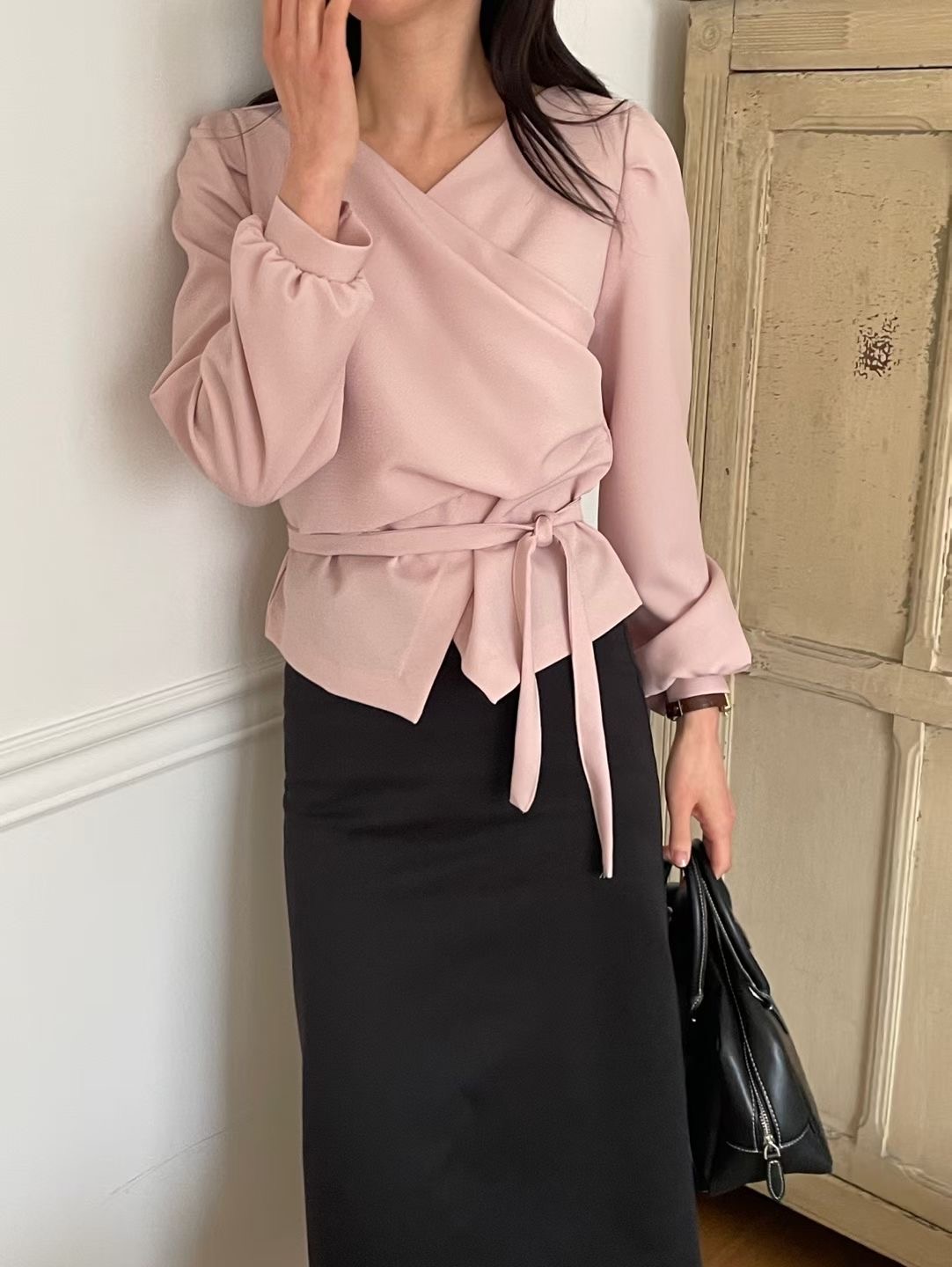 PLACE東大門代購女士新品時尚職業休閑真品襯衫蕾絲衫含腰繩PLACE襯衫/蕾絲衫圖色2