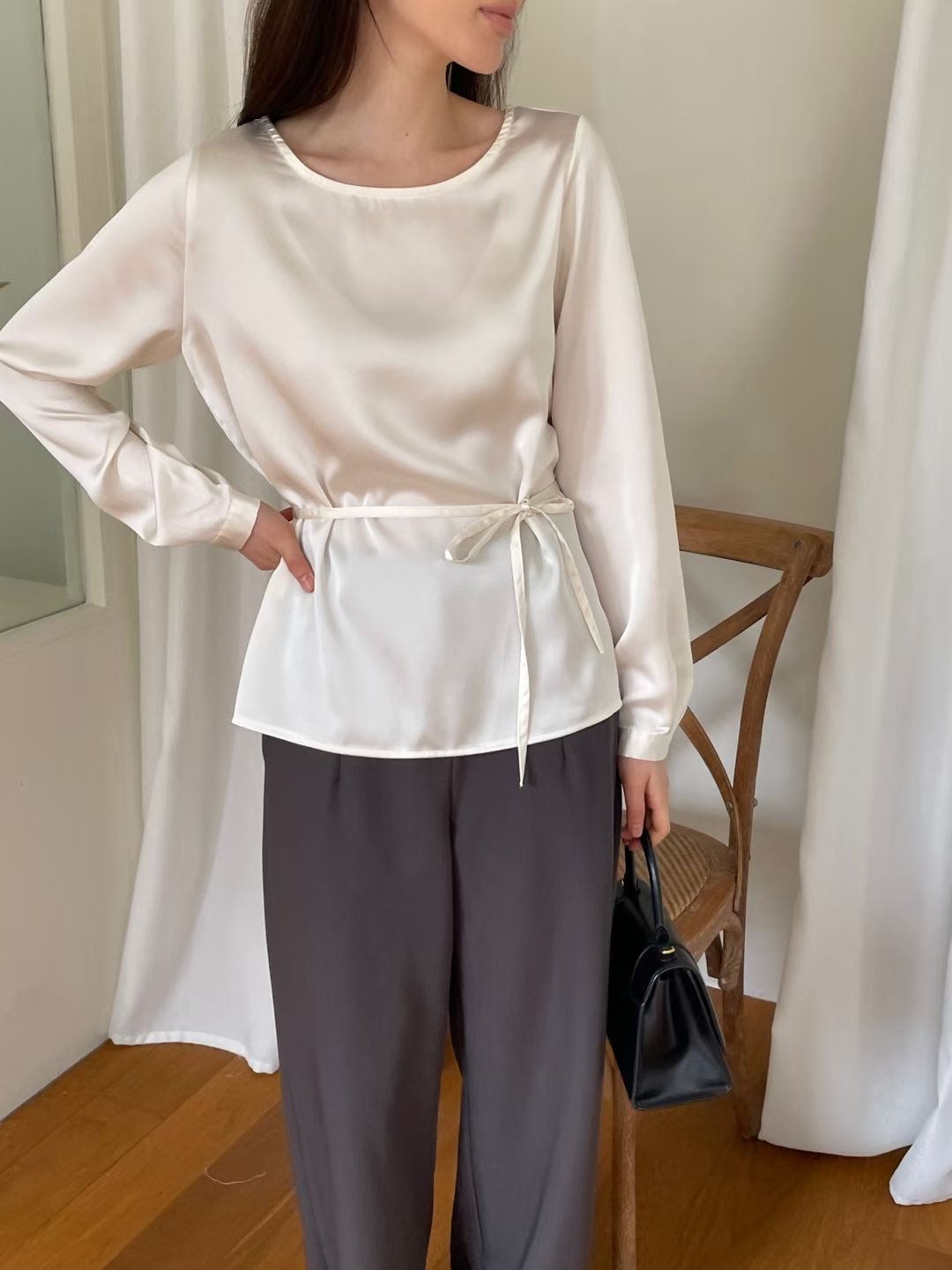 PLACE東大門實拍女士新品真品時尚人氣26春夏襯衫蕾絲衫含腰繩PLACE襯衫/蕾絲衫