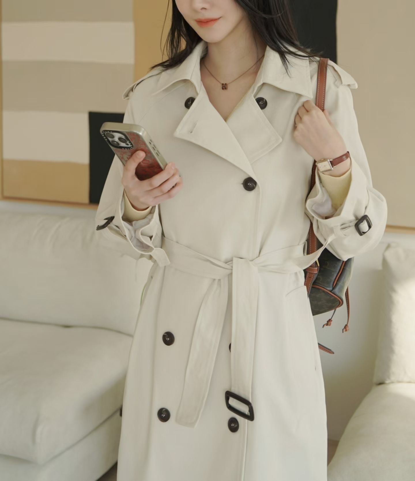 PLACE東大門實拍女裝新品時尚人氣26春夏推薦長款風衣含腰帶PLACE長款風衣