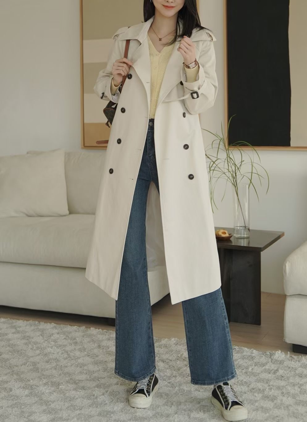 PLACE東大門實拍女裝新品時尚人氣26春夏推薦長款風衣含腰帶PLACE長款風衣圖色2