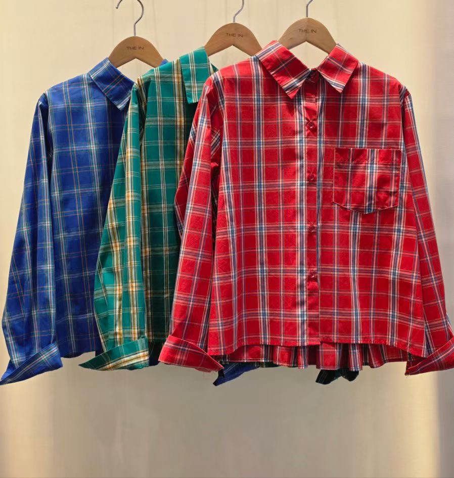 THE IN-더인-T東大門實拍女士新款人氣襯衫蕾絲衫格子THE IN襯衫/蕾絲衫